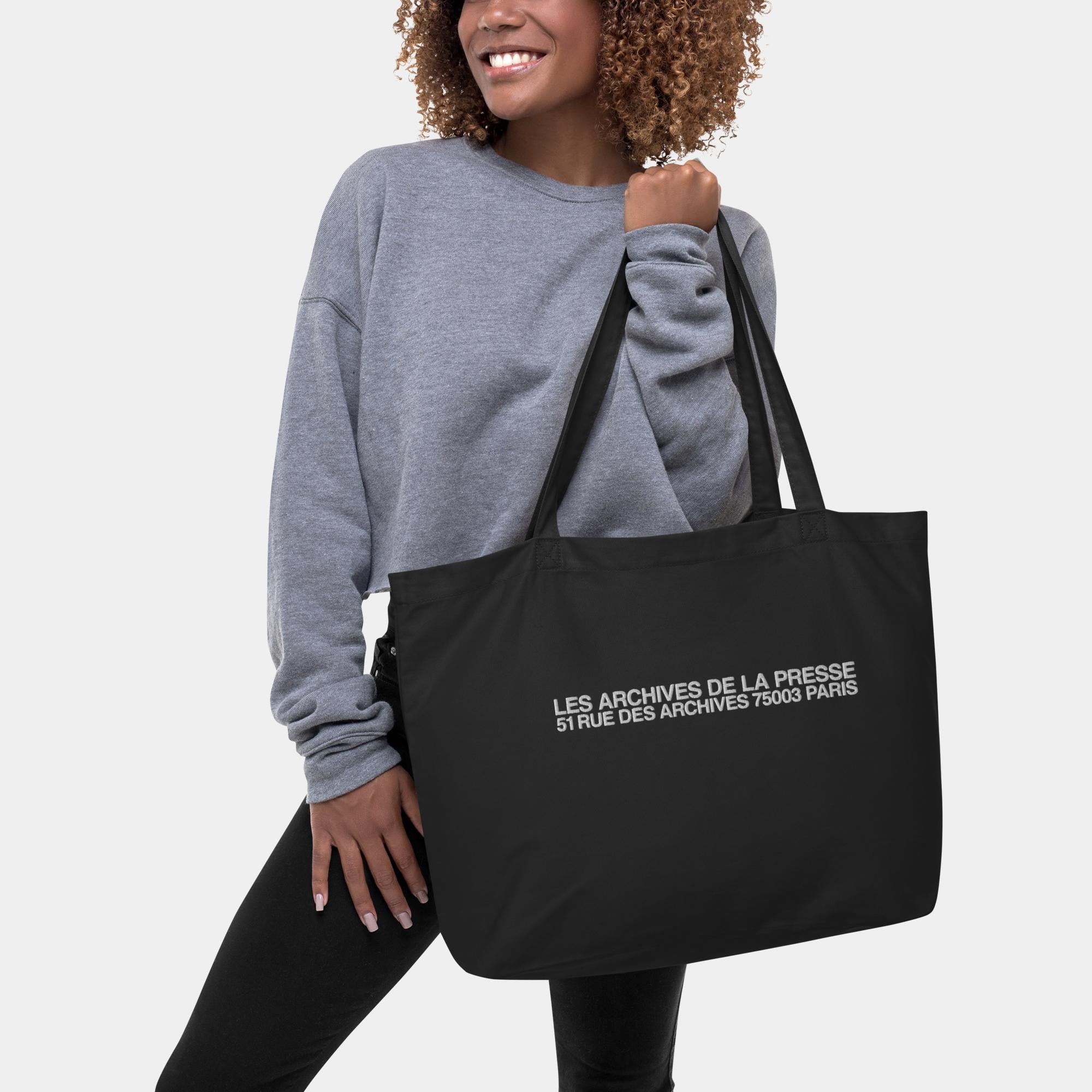 Les Archives De La Presse Embroidered Cotton Magazine Bag