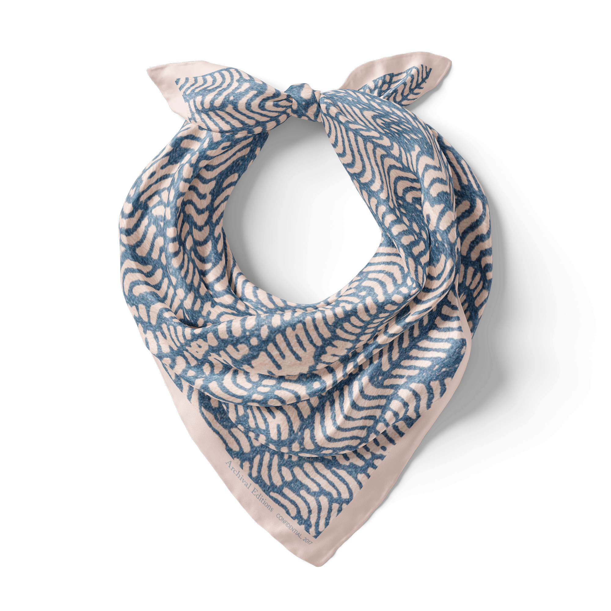 Confidential Bandana Silk Scarf in Faded Blue/Dusty Pink